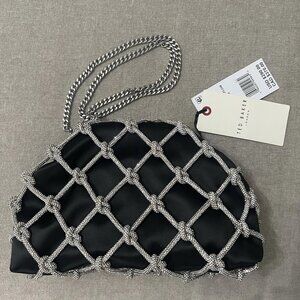 New Ted Baker London Kylar Crystal Embellished Clutch Shoulder Bag, Black, NWT
